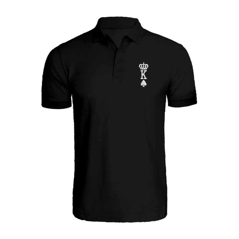 

BYFT (Black) Embroidered Cotton T-shirt (Crown King Spades) Personalized Polo Neck T-shirt For Men (Medium)-Set of 1 pc-220 GSM