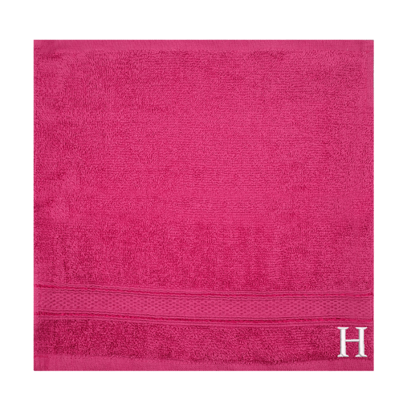 BYFT Daffodil (Fuchsia Pink) Monogrammed Face Towel (30 x 30 Cm-Set of 6) 100% Cotton, Absorbent and Quick dry, High Quality Bath Linen-500 Gsm White Thread Letter "H"