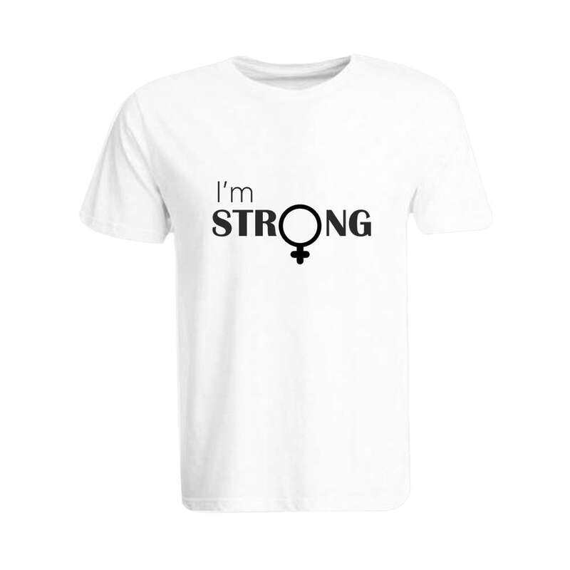 

BYFT (White) Printed Cotton T-shirt (I am Strong) Personalized Round Neck T-shirt For Women (Small)-Set of 1 pc-190 GSM