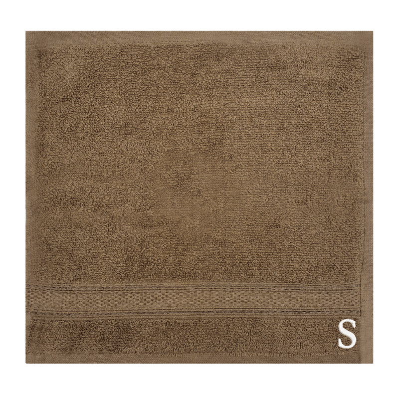 BYFT Daffodil (Dark Beige) Monogrammed Face Towel (30 x 30 Cm-Set of 6) 100% Cotton, Absorbent and Quick dry, High Quality Bath Linen-500 Gsm White Thread Letter "S"