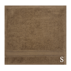 BYFT Daffodil (Dark Beige) Monogrammed Face Towel (30 x 30 Cm-Set of 6) 100% Cotton, Absorbent and Quick dry, High Quality Bath Linen-500 Gsm White Thread Letter "S"