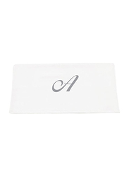 BYFT 100% Cotton Embroidered Letter A Hand Towel, 50 x 80cm, White/Silver