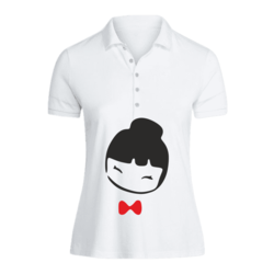 BYFT (White) Printed Cotton T-shirt (Chinese Doll) Personalized Polo Neck T-shirt For Women (Medium)-Set of 1 pc-220 GSM