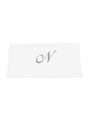BYFT 100% Cotton Embroidered Letter N Bath Towel, 70 x 140cm, White/Silver