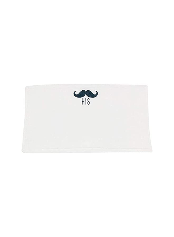 BYFT 100% Cotton Embroidered His Mustache Bath Towel, 70 x 140cm, White/Black