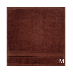 BYFT Daffodil (Brown) Monogrammed Face Towel (30 x 30 Cm-Set of 6) 100% Cotton, Absorbent and Quick dry, High Quality Bath Linen-500 Gsm White Thread Letter "M"