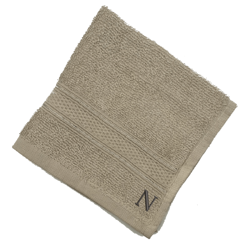 BYFT Daffodil (Light Grey) Monogrammed Face Towel (30 x 30 Cm-Set of 6) 100% Cotton, Absorbent and Quick dry, High Quality Bath Linen-500 Gsm Black Thread Letter "N"