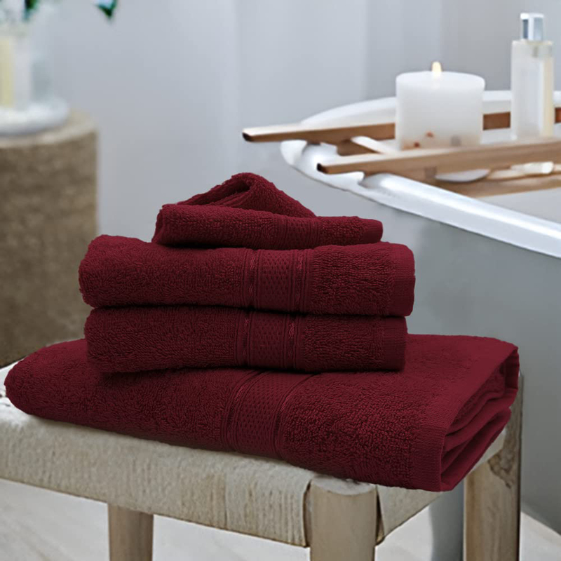 BYFT 6-Piece Daffodil 100% Cotton Bath Towel, 70 x 140cm, Burgundy