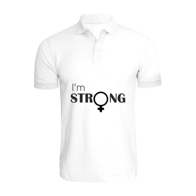 BYFT (White) Printed Cotton T-shirt (I am Strong) Personalized Polo Neck T-shirt For Women (Small)-Set of 1 pc-220 GSM