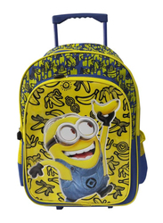 Minions 16-inch Double Handle Trolley School Bag with Lunch Bag & Pencil Bag for Kids, Multicolour