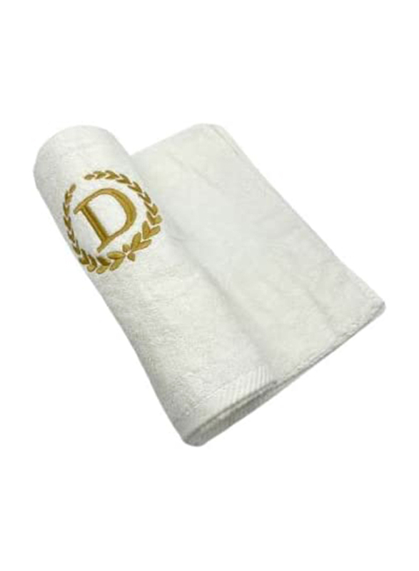 BYFT 100% Cotton Embroidered Monogrammed Letter D Bath Towel, 70 x 140cm, White/Gold