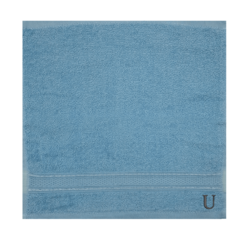 BYFT Daffodil (Light Blue) Monogrammed Face Towel (30 x 30 Cm-Set of 6) 100% Cotton, Absorbent and Quick dry, High Quality Bath Linen-500 Gsm Black Thread Letter "U"