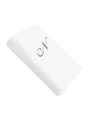 BYFT 2-Piece 100% Cotton Embroidered Letter N Bath and Hand Towel Set, White/Silver