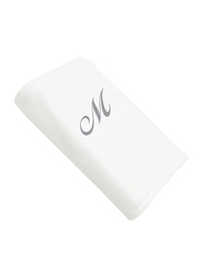 BYFT 2-Piece 100% Cotton Embroidered Letter M Bath and Hand Towel Set, White/Silver