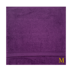 BYFT Daffodil (Purple) Monogrammed Face Towel (30 x 30 Cm-Set of 6) 100% Cotton, Absorbent and Quick dry, High Quality Bath Linen-500 Gsm Golden Thread Letter "M"