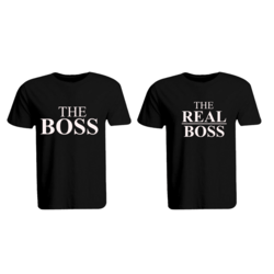 BYFT (Black) Couple Printed Cotton T-shirt (The Boss & The Real Boss) Personalized Round Neck T-shirt (XL)-Set of 2 pcs-190 GSM