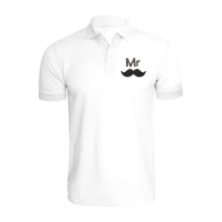 BYFT (White) Embroidered Cotton T-shirt (Mr. Moustache) Personalized Polo Neck T-shirt For Men (2XL)-Set of 1 pc-220 GSM