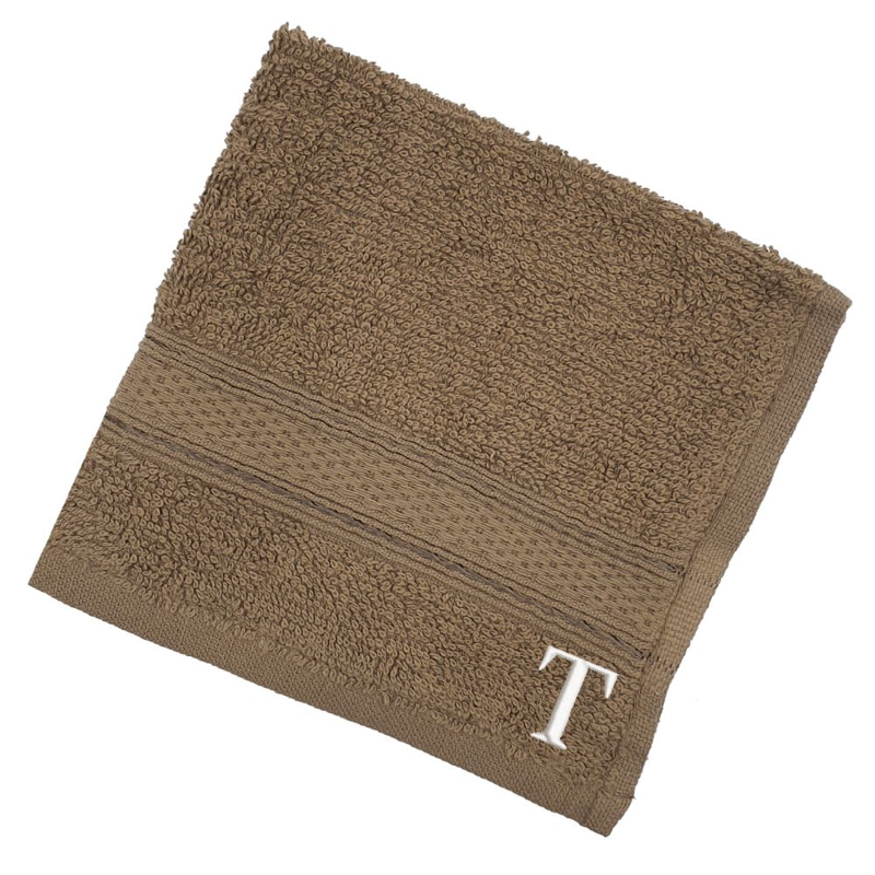 BYFT Daffodil (Dark Beige) Monogrammed Face Towel (30 x 30 Cm-Set of 6) 100% Cotton, Absorbent and Quick dry, High Quality Bath Linen-500 Gsm White Thread Letter "T"