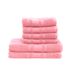 BYFT Home Castle (Pink) 4 Hand Towel (50 x 90 Cm) & 2 Bath Towel (70 x 140 Cm) 100% Cotton Highly Absorbent, High Quality Bath linen with Diamond Dobby 550 Gsm Set of 6