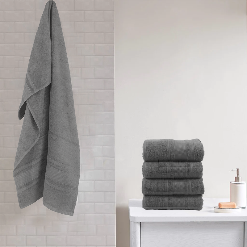 BYFT Home Castle (Grey) Premium Bath Sheet  (90 x 180 Cm - Set of 2) 100% Cotton Highly Absorbent, High Quality Bath linen with Diamond Dobby 550 Gsm