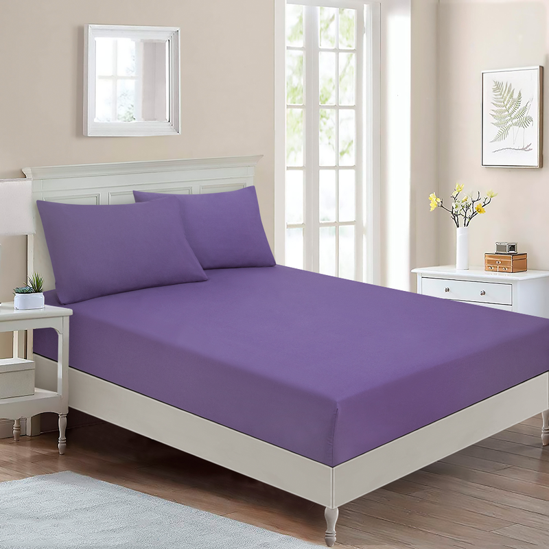 

BYFT Home Design Single Fitted Sheet 90 x 200 Cm 1 Pillow Cover 50 x 80 Cm All Around Elastic Pur Violet 100% Cotton Set of 2