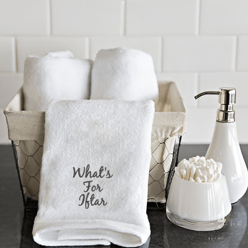 BYFT Embroidered for you (White) Ramadan Theme Personalized Hand Towel (What's for Iftar) 100% Cotton, Highly Absorbent and Quick dry, Premium Kitchen Towel-600 Gsm