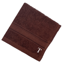 BYFT Daffodil (Brown) Monogrammed Face Towel (30 x 30 Cm-Set of 6) 100% Cotton, Absorbent and Quick dry, High Quality Bath Linen-500 Gsm White Thread Letter "T"