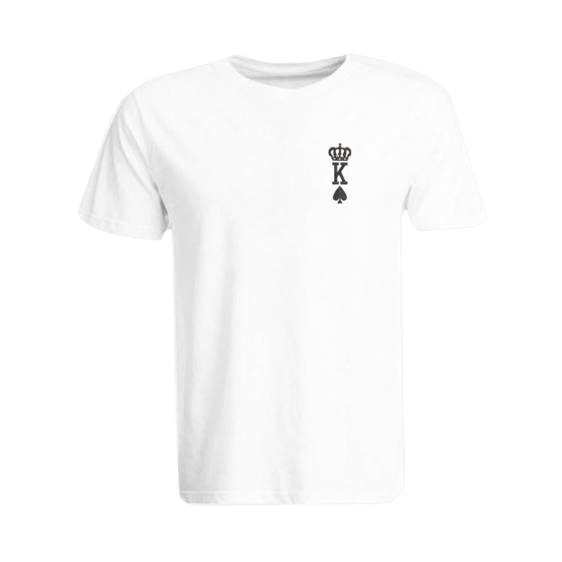 BYFT (White) Embroidered Cotton T-shirt (Crown King Spades) Personalized Round Neck T-shirt For Men (XL)-Set of 1 pc-190 GSM