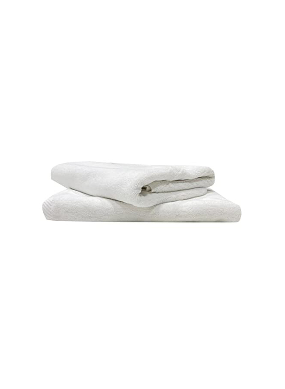 BYFT Iris 2-Piece Twill Hem 100% Cotton Bath Towel Set, 70 x 140cm, White