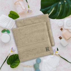 BYFT Daffodil (Light Grey) Monogrammed Face Towel (30 x 30 Cm-Set of 6) 100% Cotton, Absorbent and Quick dry, High Quality Bath Linen-500 Gsm Black Thread Letter "R"