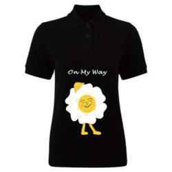 BYFT (Black) Printed Cotton T-shirt (On my way Daisy) Personalized Polo Neck T-shirt For Women (XL)-Set of 1 pc-220 GSM