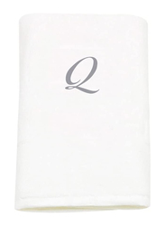 BYFT 100% Cotton Embroidered Letter Q Bath Towel, 70 x 140cm, White/Silver