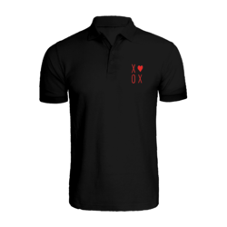 BYFT (Black) Embroidered Cotton T-shirt (XOXO) Personalized Polo Neck T-shirt For Women (2XL)-Set of 1 pc-220 GSM