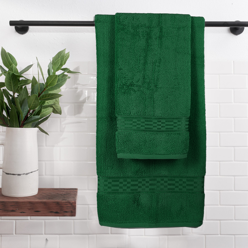 BYFT Home Ultra (Green) 2 Hand Towel (50 x 90 Cm) & 2 Bath Towel (70 x 140 Cm) 100% Cotton Highly Absorbent, High Quality Bath linen with Checkered Dobby 550 Gsm Set of 4