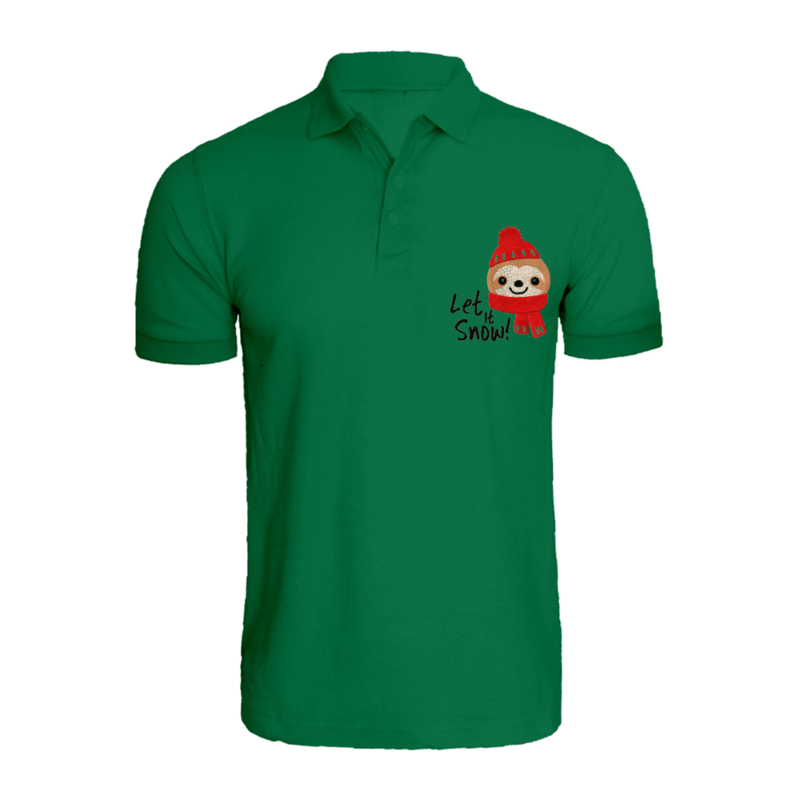 

BYFT (Green) Holiday Themed Embroidered Cotton T-shirt (Koala Bear with Let it Snow) Unisex Personalized Polo Neck T-shirt (Medium)-Set of 1 pc-220 GS