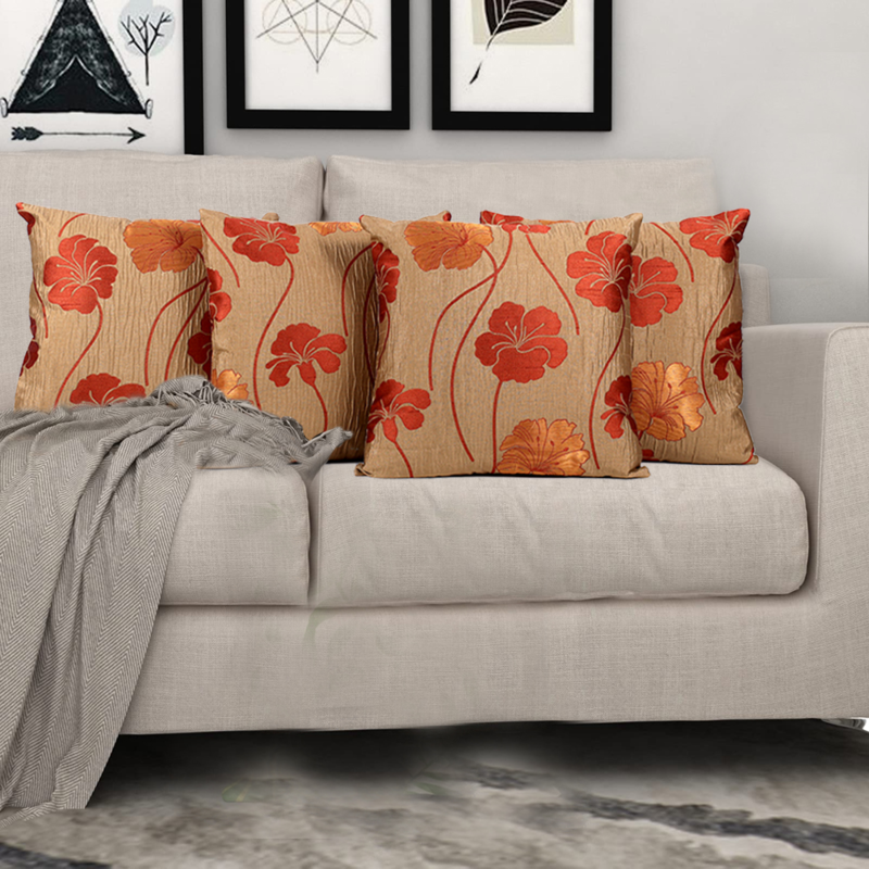 BYFT Sun-Kissed Hibiscus Pale Gold 16 x 16 Inch Decorative Cushion & Cushion Cover Set of 2