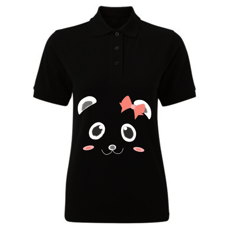 BYFT (Black) Printed Cotton T-shirt (Ms. Panda) Personalized Polo Neck T-shirt For Women (XL)-Set of 1 pc-220 GSM