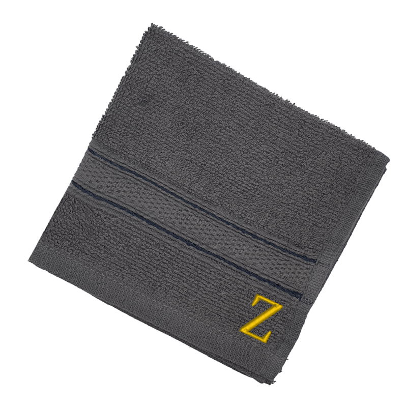 BYFT Daffodil (Dark Grey) Monogrammed Face Towel (30 x 30 Cm-Set of 6) 100% Cotton, Absorbent and Quick dry, High Quality Bath Linen-500 Gsm Golden Thread Letter "Z"
