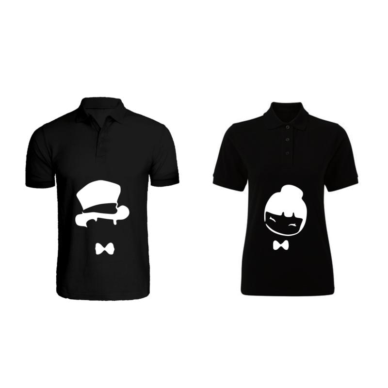 BYFT (Black) Couple Printed Cotton T-shirt (Chinese Couple) Personalized Polo Neck T-shirt (2XL)-Set of 2 pcs-220 GSM