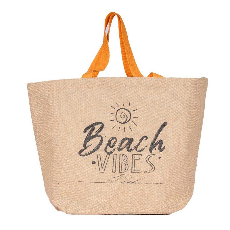 BYFT Natural Jute Bag with orange Handle (Beach Vibes)