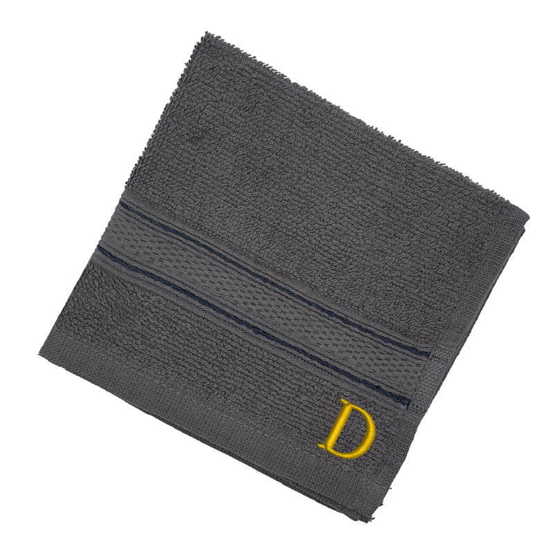 BYFT Daffodil (Dark Grey) Monogrammed Face Towel (30 x 30 Cm - Set of 6) 100% Cotton, Absorbent and Quick dry, High Quality Bath Linen- 500 Gsm Golden Thread Letter "D"