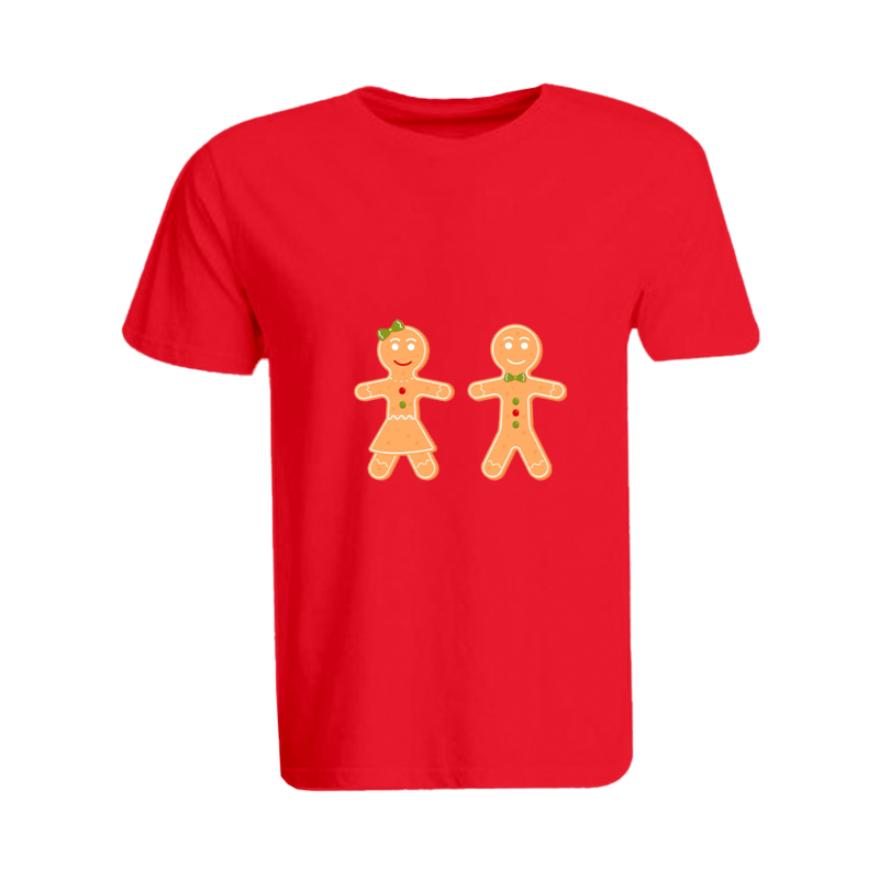 

BYFT (Red) Holiday Themed Printed Cotton T-shirt (Gingerbread) Unisex Personalized Round Neck T-shirt (XL)-Set of 1 pc-190 GSM