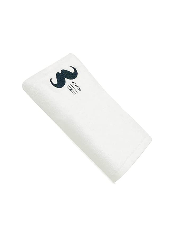 BYFT 100% Cotton Embroidered His Mustache Hand Towel, 50 x 80cm, White/Black