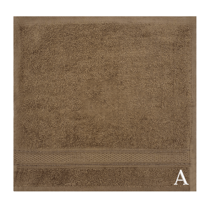 BYFT Daffodil (Dark Beige) Monogrammed Face Towel (30 x 30 Cm - Set of 6) 100% Cotton, Absorbent and Quick dry, High Quality Bath Linen- 500 Gsm White Thread Letter "A"