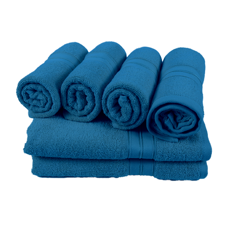 BYFT Home Trendy (Blue) 4 Hand Towel (50 x 90 Cm) & 2 Bath Towel (70 x 140 Cm) 100% Cotton Highly Absorbent, High Quality Bath linen with Striped Dobby 550 Gsm Set of 6