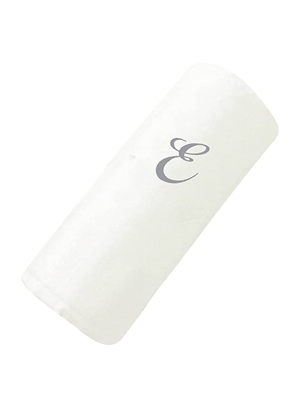 BYFT 100% Cotton Embroidered Letter E Bath Towel, 70 x 140cm, White/Silver