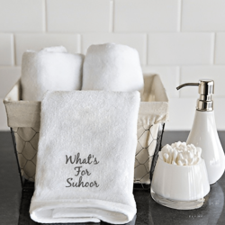 BYFT Embroidered for you (White) Ramadan Theme Personalized Hand Towel (What's for Suhoor) 100% Cotton, Highly Absorbent and Quick dry, Premium Kitchen Towel-600 Gsm