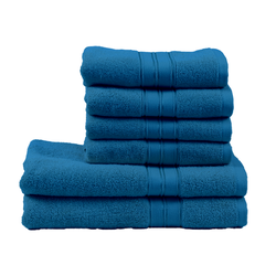 BYFT Home Trendy (Blue) 4 Hand Towel (50 x 90 Cm) & 2 Bath Towel (70 x 140 Cm) 100% Cotton Highly Absorbent, High Quality Bath linen with Striped Dobby 550 Gsm Set of 6