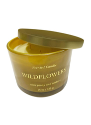 BYFT Wildflower Jar Candle with Iconic Design & Peony & Amber Scent, 425g, Yellow