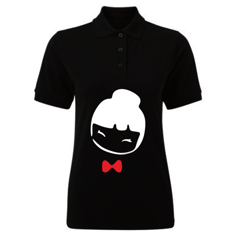 

BYFT (Black) Printed Cotton T-shirt (Chinese Doll) Personalized Polo Neck T-shirt For Women (XL)-Set of 1 pc-220 GSM